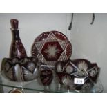 A overlaid glass decanter, bowls etc., Collect only.