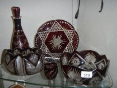 A overlaid glass decanter, bowls etc., Collect only.