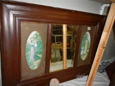 An overmantel centre mirror and side prints. Collect only. 66 x 95 cm.