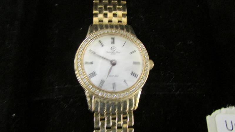 A boxed gold plated Christopher Ward Swiss made women's wrist watch with diamonds. - Image 2 of 2