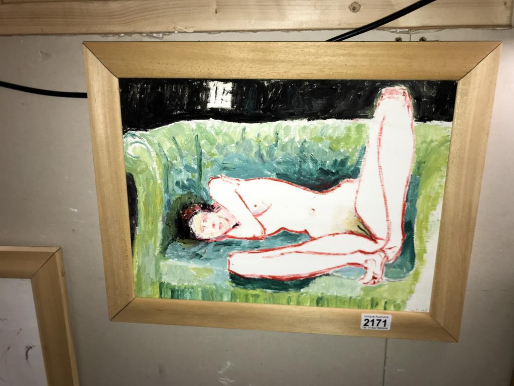 An original Franklin White nude study painting on board, Dated June 21, 1966 (Image 39cm x 29cm -