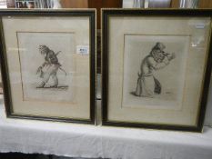 A pair of framed and glazed engravings depicting monkey's - 'I Hope I Don't Intrude' and 'Hookey