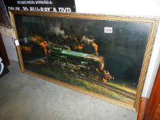 A framed & glazed King George V steam locomotive at night print. (Original signature but indistinct,