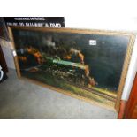 A framed & glazed King George V steam locomotive at night print. (Original signature but indistinct,