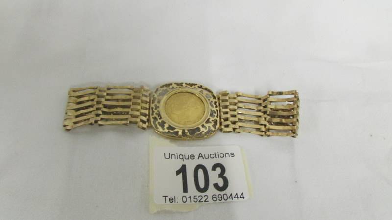 An 1874 Sovereign mounted in a bracelet, total weight 25.2 grams. no scratches, bracelet is - Image 3 of 4