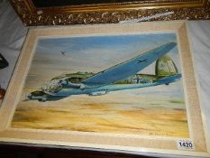 An original oil painting on board of a Luftwaffe bomber, Heinkel 111 H2 of Stab KG53. Painted by