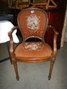 An old French bedroom chair with tapestry seat and back. Collect only.