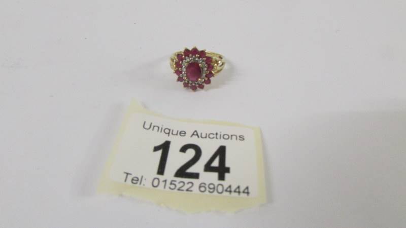 A yellow gold ruby and diamond ring, size P. - Image 5 of 8