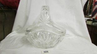 A heavy cut glass basket, Collect only.