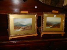 A pair of gilt framed and glazed signed watercolours. 40 x 31 cm & 40 x 32 cm. Collect only.