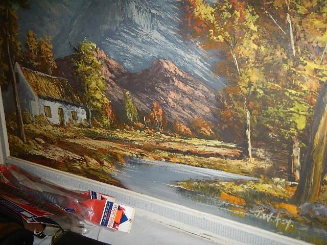 A signed oil on board mountain scene. Collect only. - Image 2 of 4