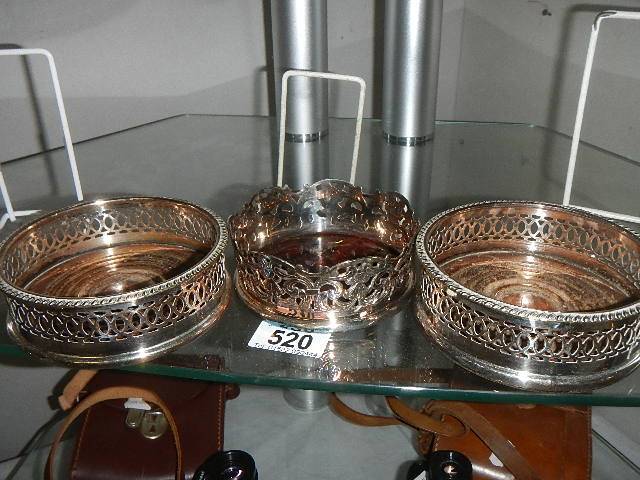 A pair of silver plate wine coasters and one other. - Image 2 of 3