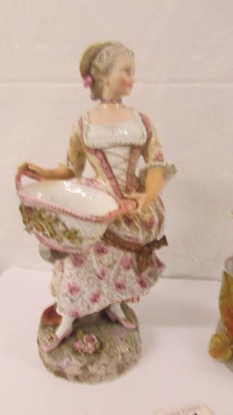 A pair of 19th century porcelain figurines, 11" tall, no damage or visible signs of repair. - Image 3 of 9