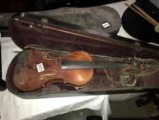 A vintage violin A/F with 2 bows - 14" length