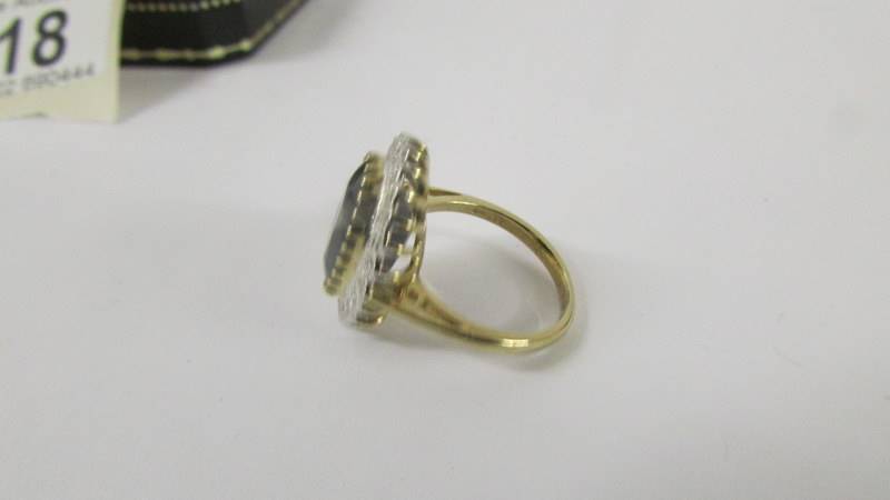 A large sapphire and diamond yellow gold ring, size M. - Image 5 of 6