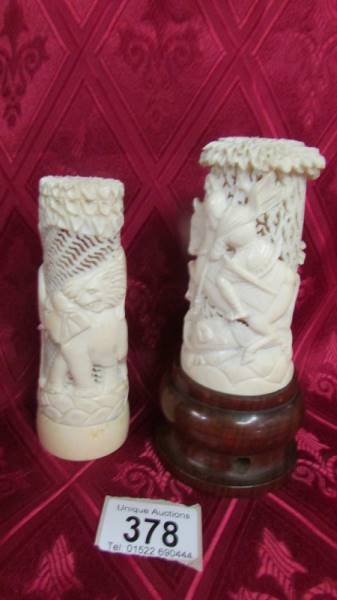 Two items of intricately carved antique ivory. Available for UK shipping only.