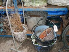 Metal garden planters, galvanized bucket, jam pans etc., Collect only.