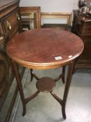 A round Edwardian mahogany tea table with inlaid top Depth 59.5cm, Height 75.5cm