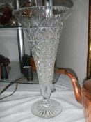 A tall cut glass footed vases, 36cm. Collect only.