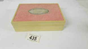 A David Linley Shagreen topped pale wood box with silver top. No makers marks on box. Silver oval