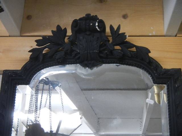 A tall Victorian rope design bevelled hall mirror with leaf carving, 165 x 64 cm. Collect only. - Image 2 of 3