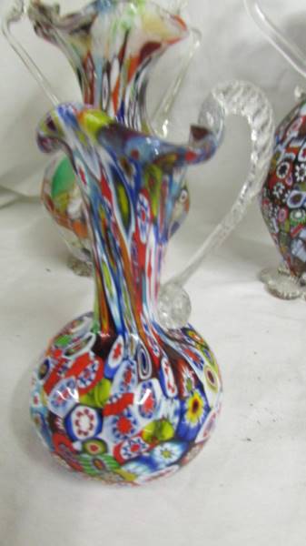 Three millifiori glass vases, a millifiori glass jug and a small millifiori paperweight. - Image 5 of 6