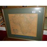A framed and glazed old map of Africa. Collect only.