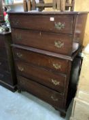 An Edwardian mahogany chest of drawers with brass handles (88cm x 47cm x 128cm high) Collect only.