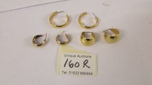 Three pairs of 9ct gold earrings, 16.5 grams.