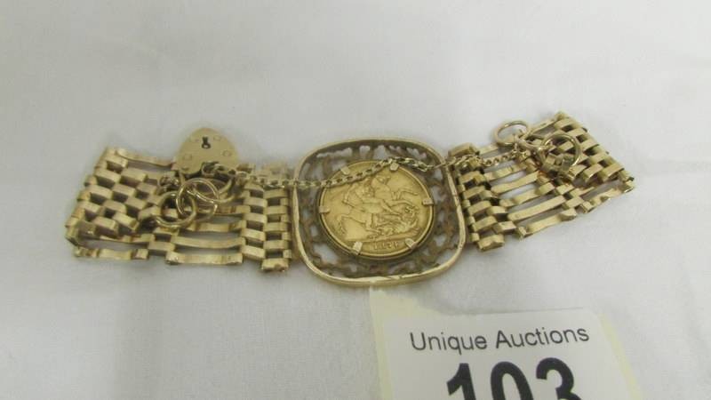 An 1874 Sovereign mounted in a bracelet, total weight 25.2 grams. no scratches, bracelet is - Image 2 of 4