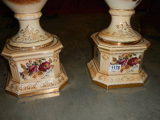 A pair of Staffordshire vases, missing lids but in good condition, 64 cm tall. - Image 3 of 3