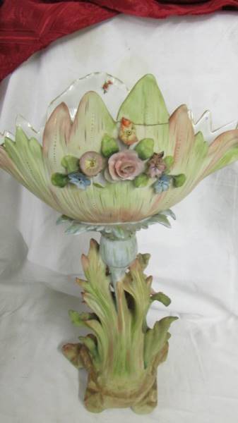 A continental porcelain bowl on figural bowl, circa 19th-century, 44 cm tall, a/f (repair to rim). - Image 5 of 6