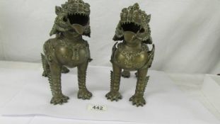 A pair of bronze Dogs of Foo incense burners.