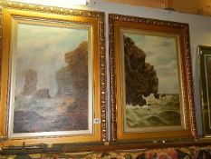 A good pair of late Victorian oils on canvas (possibly Cornish coastal scenes). 80 x 61 cm. (collect