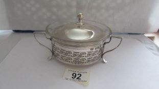 A glass bowl in silver stand with silver cover by Asprey's London. Glass bowl undamaged & nice snugg