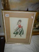 A framed and glazed watercolour of a Polish girl in national costume. 51 x 38 cm. (collect only).