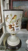 A good Victorian hand painted glass oil lamp base, 30 cm tall.