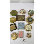 Nine assorted powder compacts, a trinket box and two handbag mirrors including a silk example.