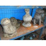 3 concrete garden ornaments - otter, duck and dog, a/f collect only.