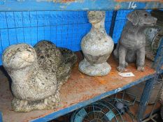 3 concrete garden ornaments - otter, duck and dog, a/f collect only.