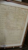 A framed and glazed expenses sheet dated 1783.