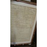 A framed and glazed expenses sheet dated 1783.