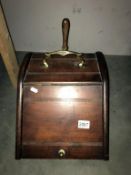 A Victorian/Edwardian mahogany coal box with brass shovel. Collect only.