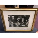 A framed photo print of the Nuremberg Trials with signatures of Lord Shawcross Chief British