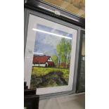 A modern framed and glazed rural scene. Collect only.