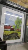 A modern framed and glazed rural scene. Collect only.