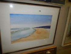 A framed and glazed signed watercolour, 'Spital Beach', 77 x 59 cm.