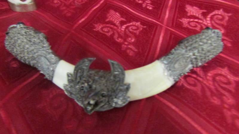 Three items of antique carved ivory, an antique metal and ivory dragon and a scent bottle. - Image 4 of 6