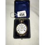 Cased silver pocket watch with 4 small dials, marked Aneu Datum Uhr Systen perfectionne. Watch winds