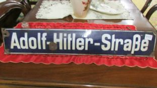 An old enamel street sign - Adolf-Hitler-Strabe/Street (collect only)